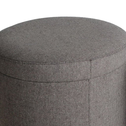 Round Storage Ottoman with Textured Fabric Upholstery, Gray - View 2