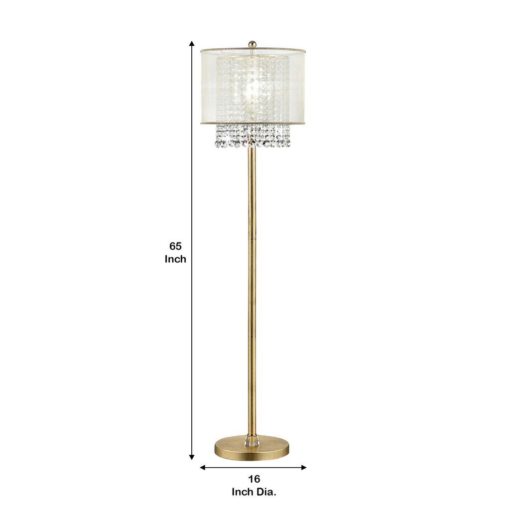 Floor Lamp with Hanging Crystal Accents, White and Gold - View 6
