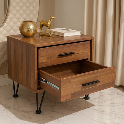 Contemporary 2 Drawers Wood Nightstand By Deoss, Brown - View 7