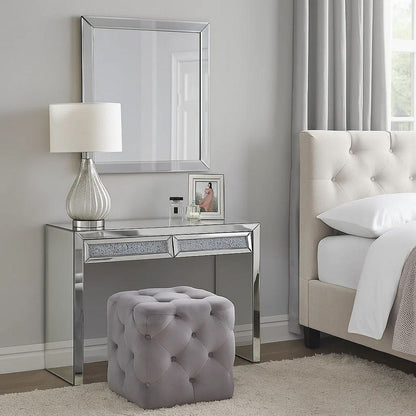 Console Table with Two Storage Drawers and Faux Diamond Inlay, Silver - View 7