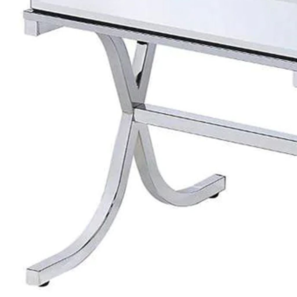 Contemporary Style Metal and Mirror Square End Table, Silver - View 4