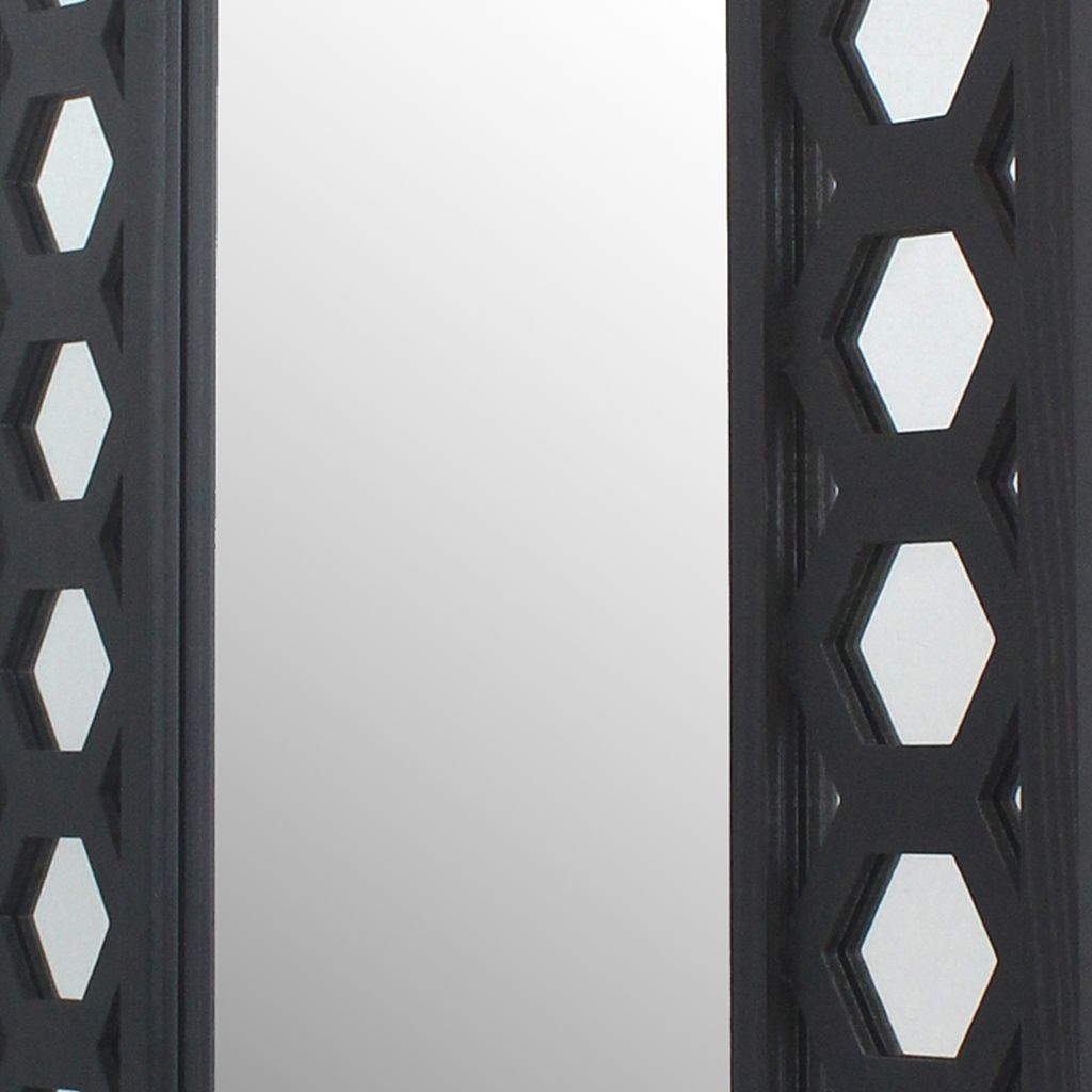 Rectangular Wooden Dressing Mirror with Lattice Pattern Design, Black - View 3