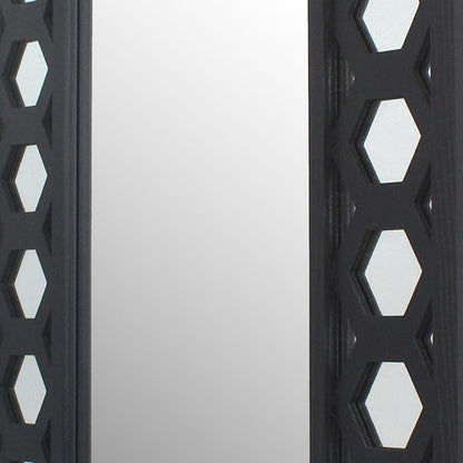 Rectangular Wooden Dressing Mirror with Lattice Pattern Design, Black - View 3