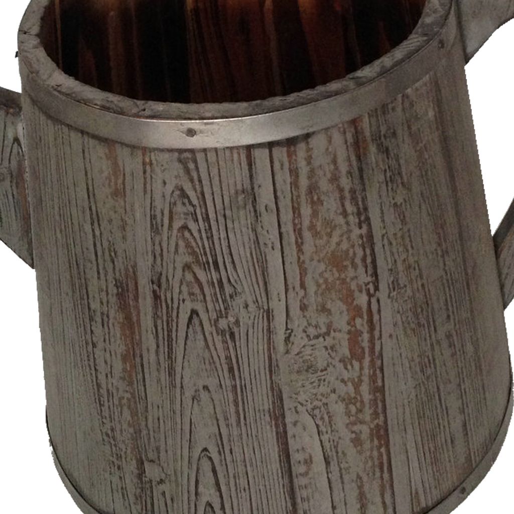 Traditional Wooden Deep Round Kettle Shaped Garden Pot Set of 2, Gray - View 3