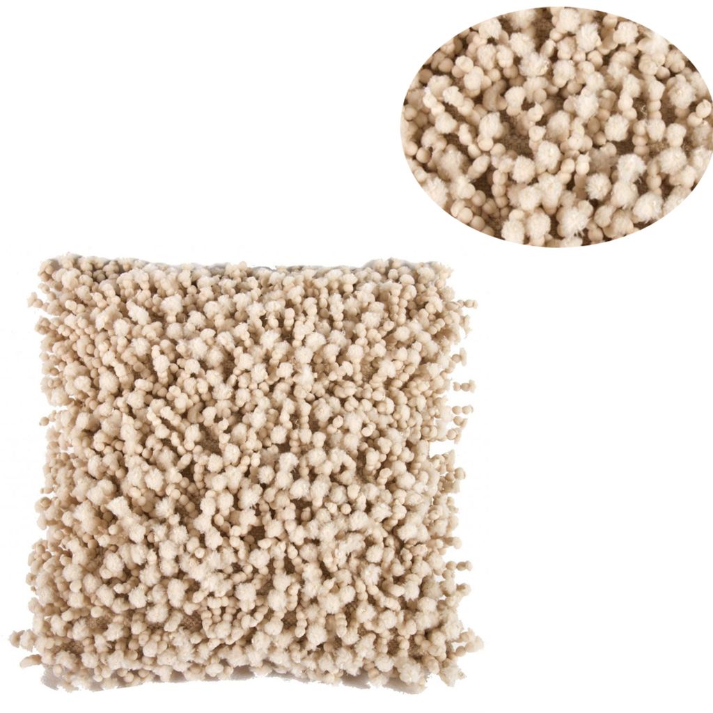 Fabric Accent Pillow with Shaggy Details, Cream - View 4