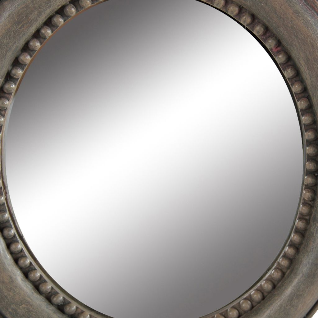 Round Wooden Framed Mirror with Parrot Sculpture Top, Multicolor - View 3