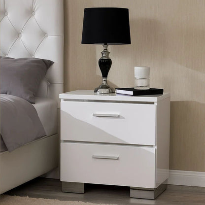 Wood and Metal Nightstand with 2 Drawers,  White and Silver - View 7