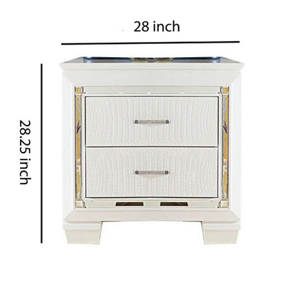 Contemporary Wooden Nightstand with 2 drawers and LED Lighting, White - View 6