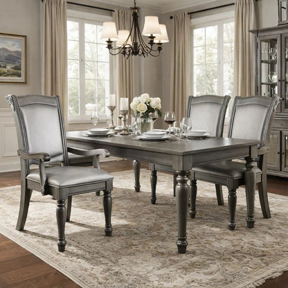 Traditional Style Wooden Arm Chair With Leatherette Cushions In Gray, Set Of 2 - View 7