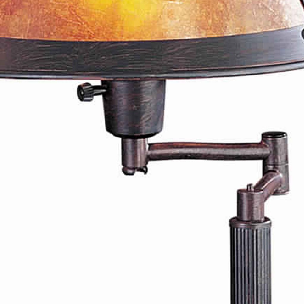 Metal Body Swing Arm Table Lamp with Conical Mica Shade, Bronze - View 3