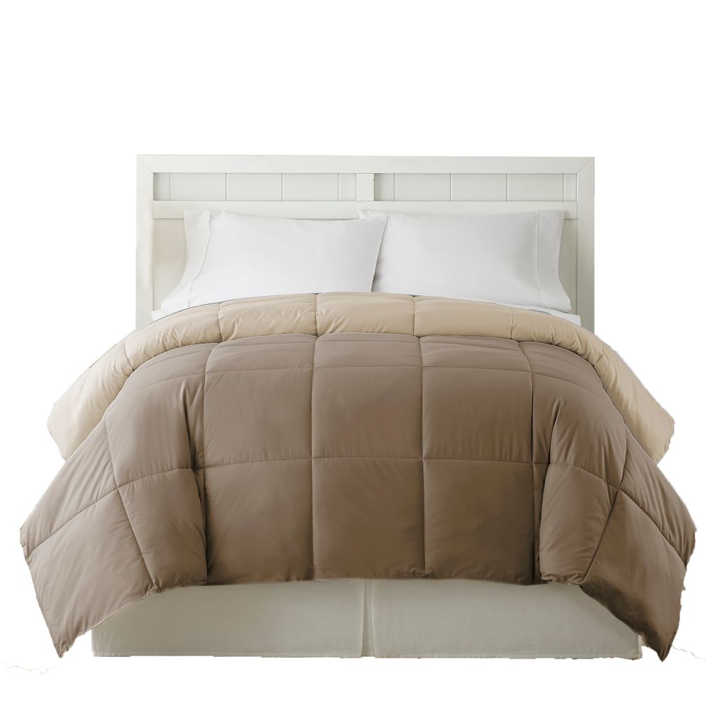 Genoa King Size Box Quilted Reversible Comforter The Urban Port, Brown and Gold - View 2