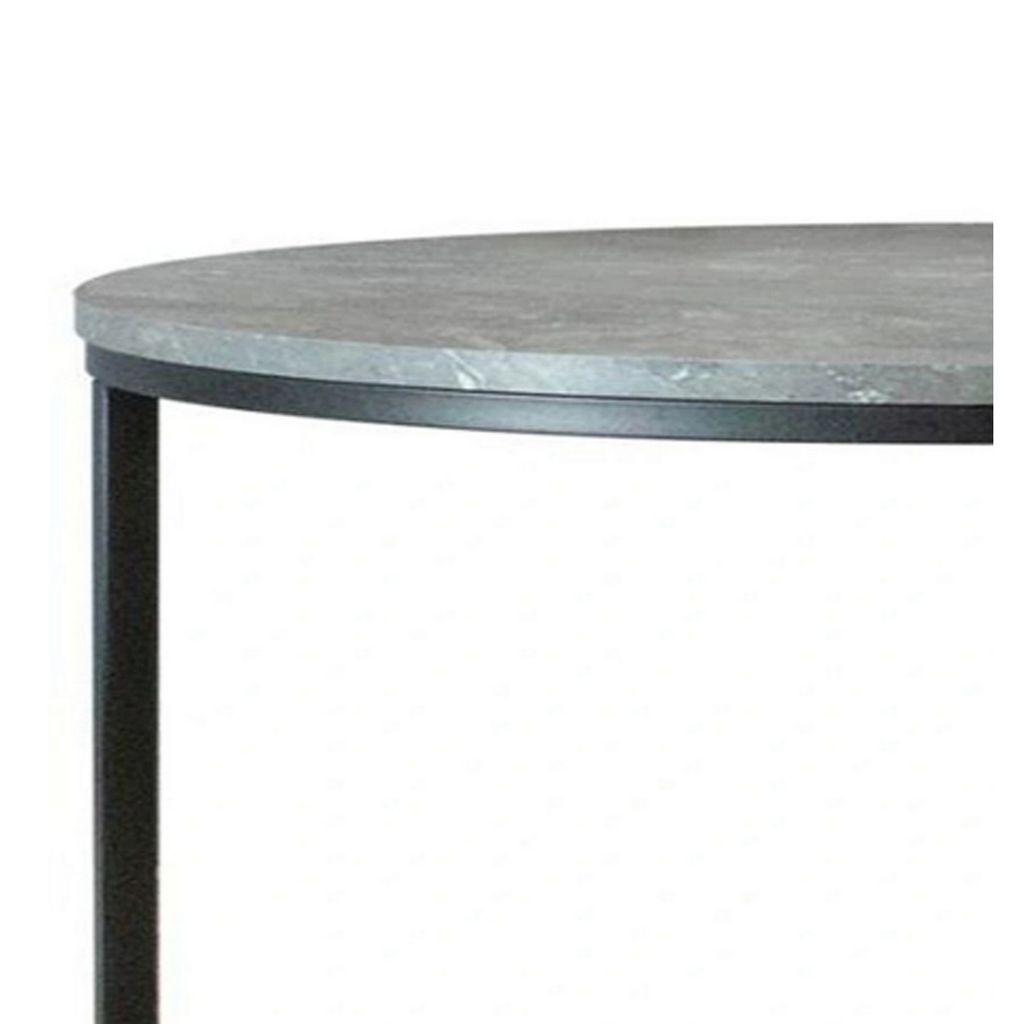35 Inch 2 Piece Nesting Coffee Table Set, Round Gray Faux Marble Tabletop - View 3
