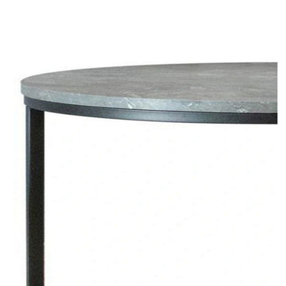 35 Inch 2 Piece Nesting Coffee Table Set, Round Gray Faux Marble Tabletop - View 3