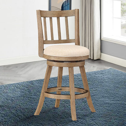 Adam 24 Inch Solid Wood Swivel Counter Stool, Slatted Back, Ivory - View 7