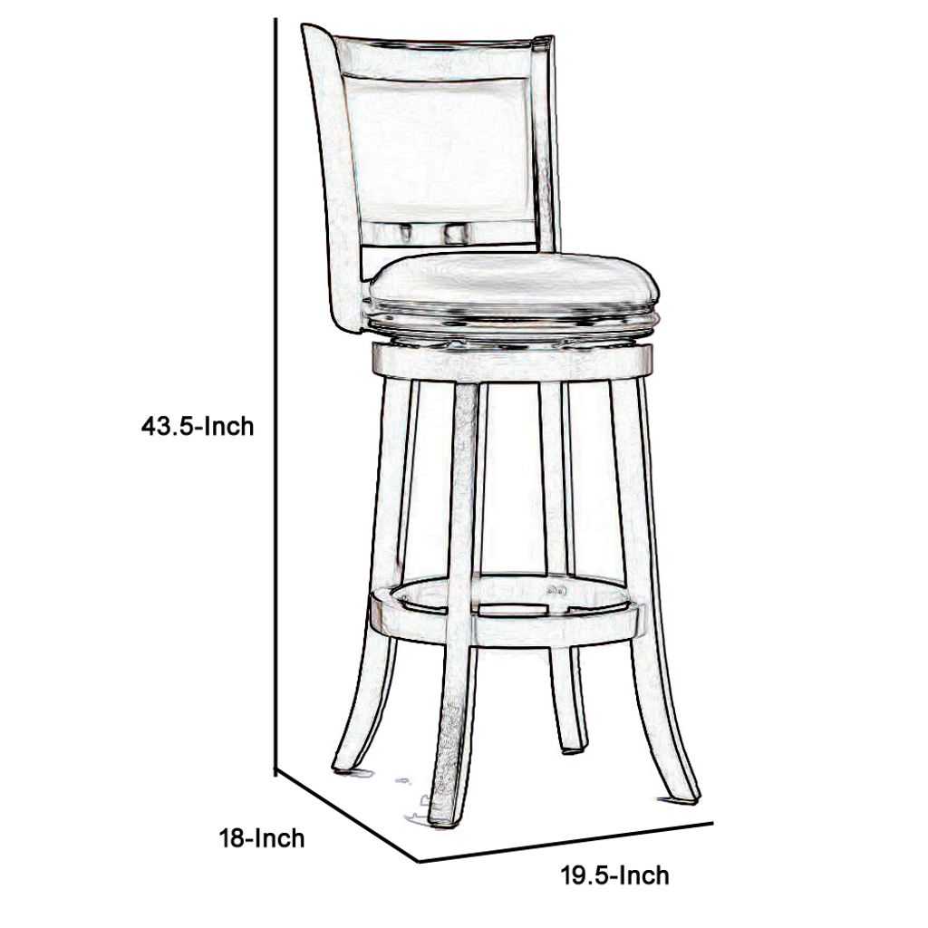 Round Wooden Swivel Barstool with Padded Seat and Back, Dark Brown - View 5