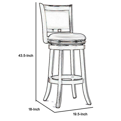 Round Wooden Swivel Barstool with Padded Seat and Back, Dark Brown - View 5