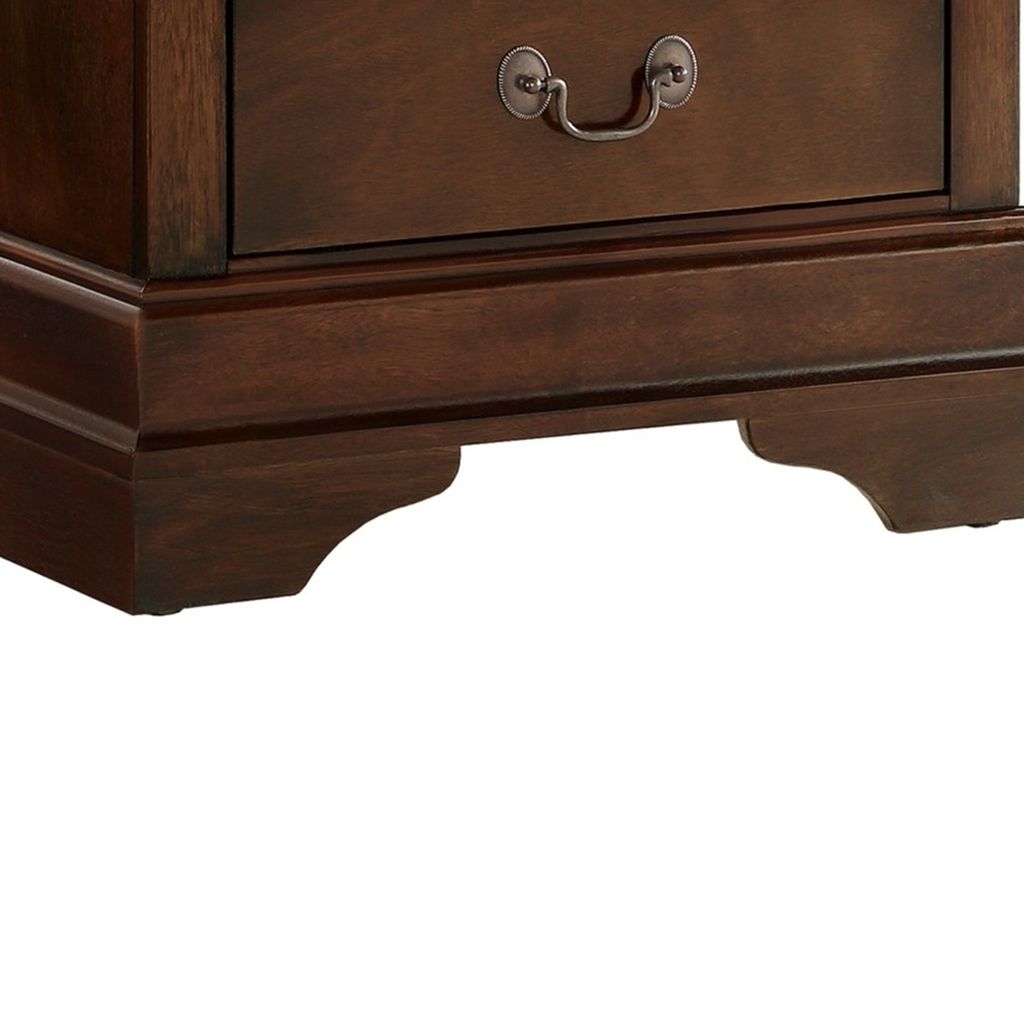Wooden Night Stand With Curvy Handle Drawer Cherry Brown - View 3
