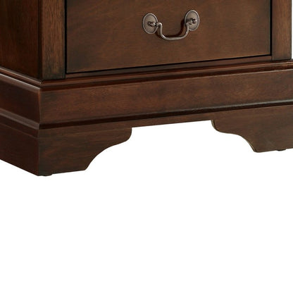 Wooden Night Stand With Curvy Handle Drawer Cherry Brown - View 3