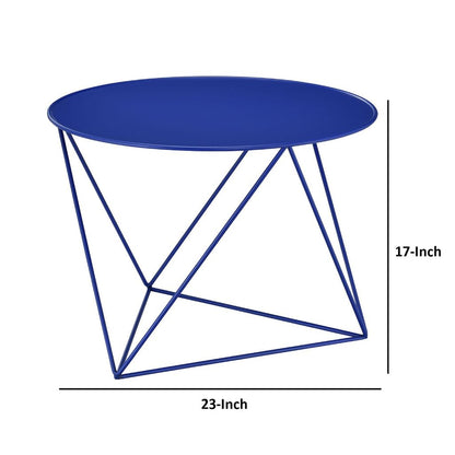 Accent Table with Open Geometric Base and Round Top, Blue - View 6