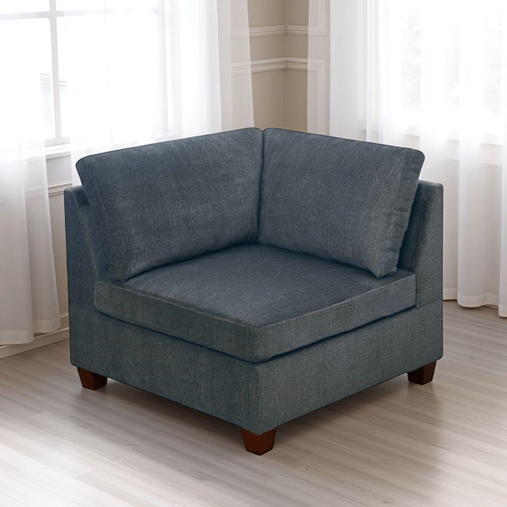 37 Inches Fabric Upholstered Wooden Corner Wedge, Gray - View 7