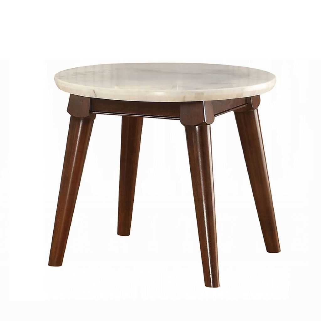 Wooden Base End Table with Marble Top, Walnut Brown - View 3