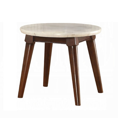 Wooden Base End Table with Marble Top, Walnut Brown - View 3