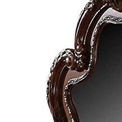 Traditional Wooden Mirror with Oversized Polyresin Scrollwork, Brown - View 3