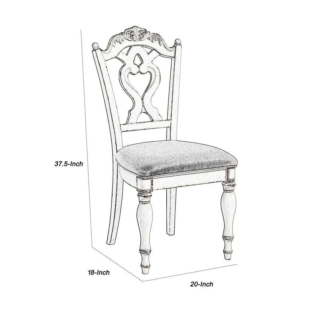 Victorian Style Writing Desk Chair with Engraved Backrest, Antique White - View 5