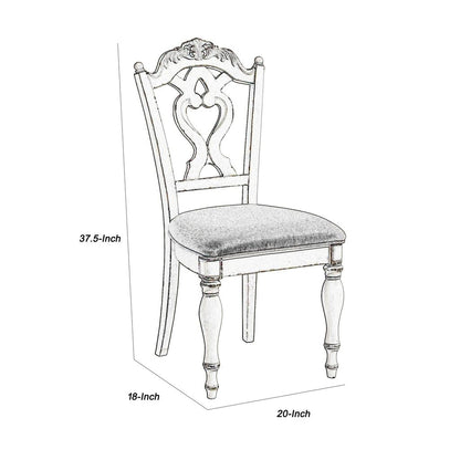 Victorian Style Writing Desk Chair with Engraved Backrest, Antique White - View 5