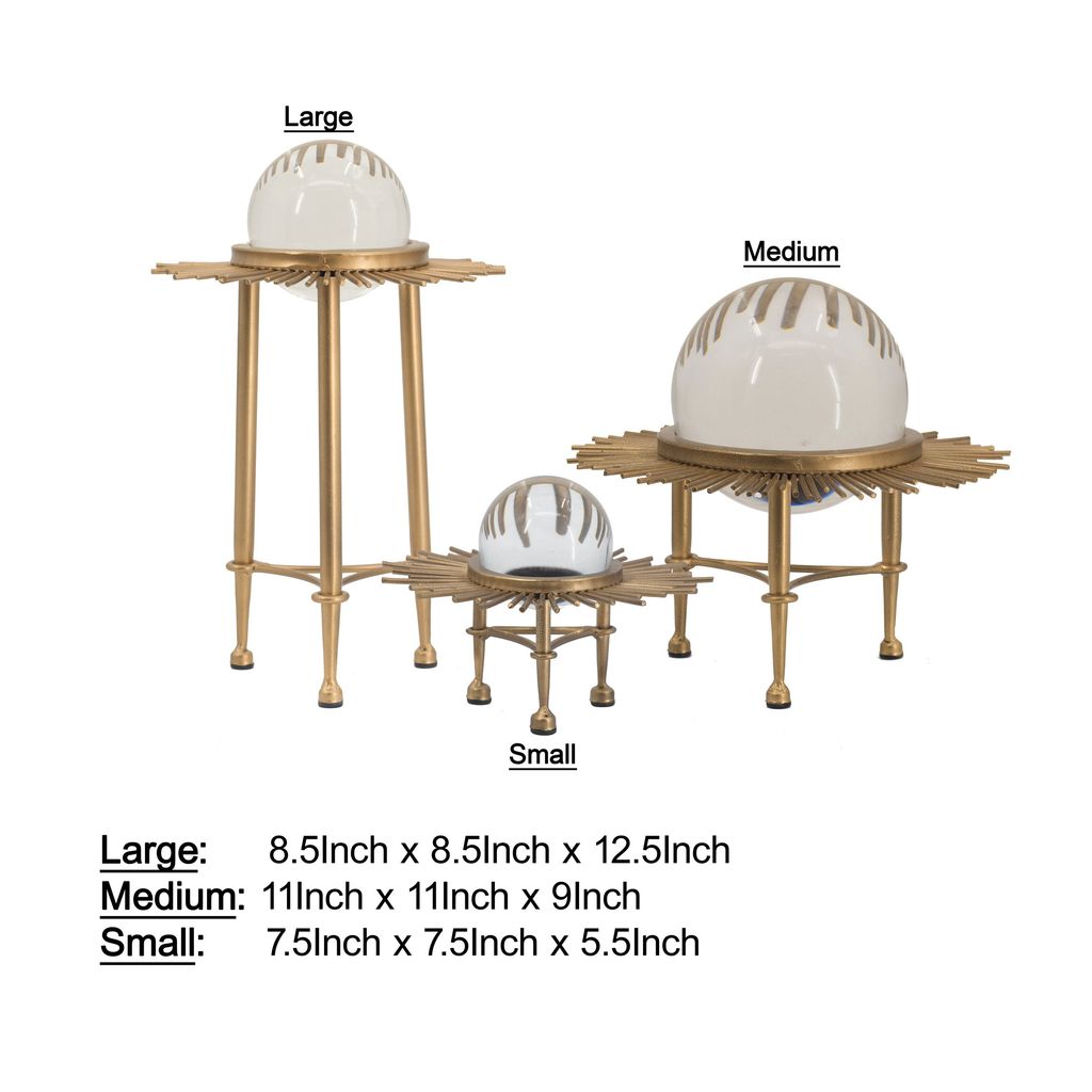 12, 9, 8 Inch Set of 3 Crystal Balls, Decorative Accent, Gold - View 5