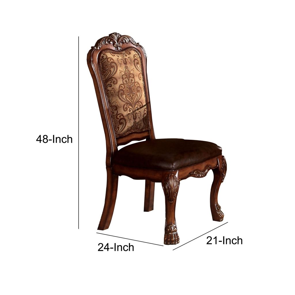 Dining Side Chair, Claw Legs and Leatherette Seat, Brown, Set of 2 - View 6