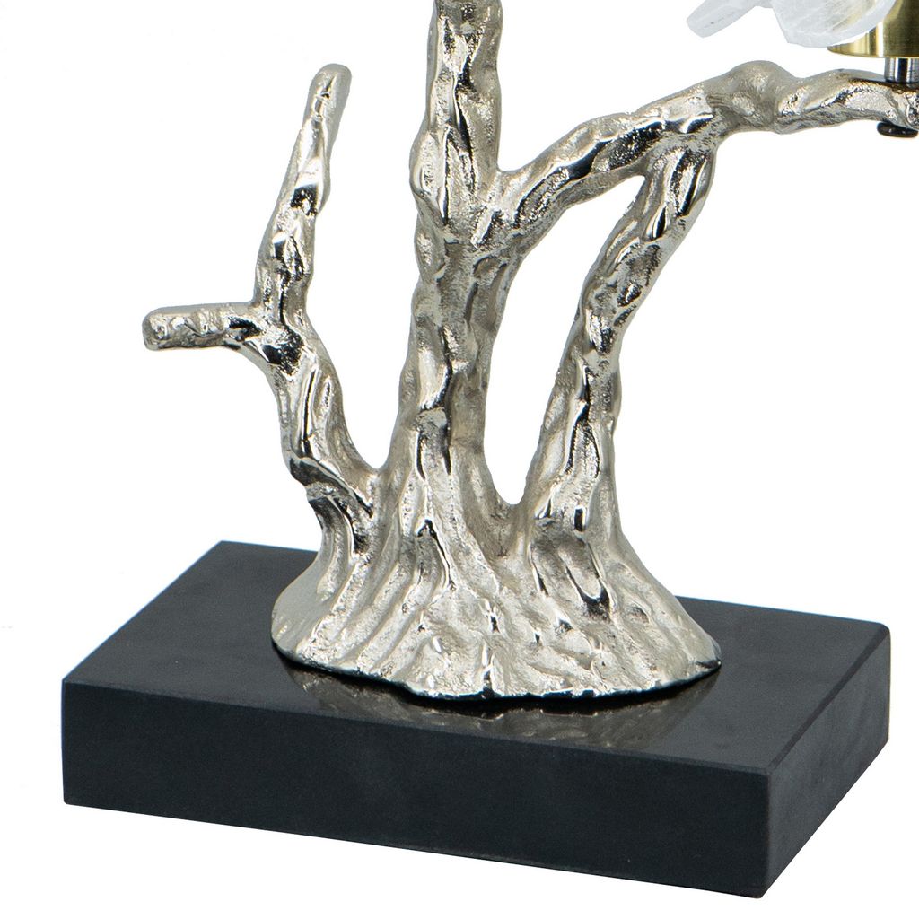 Sue 15 Inch Accent Decor Figurine, Bird on a Branch, Flower, Black, Silver - View 4