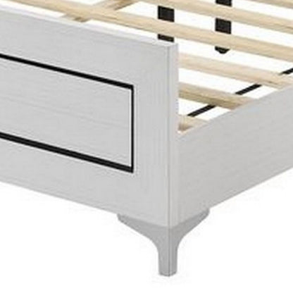 Elegant Queen Size Bed, LED Trim, Button Tufted Headboard, White - View 4