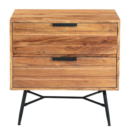 2 Drawer Wooden Nightstand with Metal Angled Legs, Black and Brown - View 2