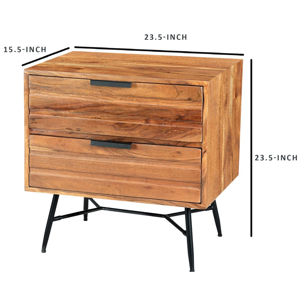 2 Drawer Wooden Nightstand with Metal Angled Legs, Black and Brown - View 7