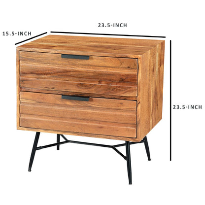 2 Drawer Wooden Nightstand with Metal Angled Legs, Black and Brown - View 7