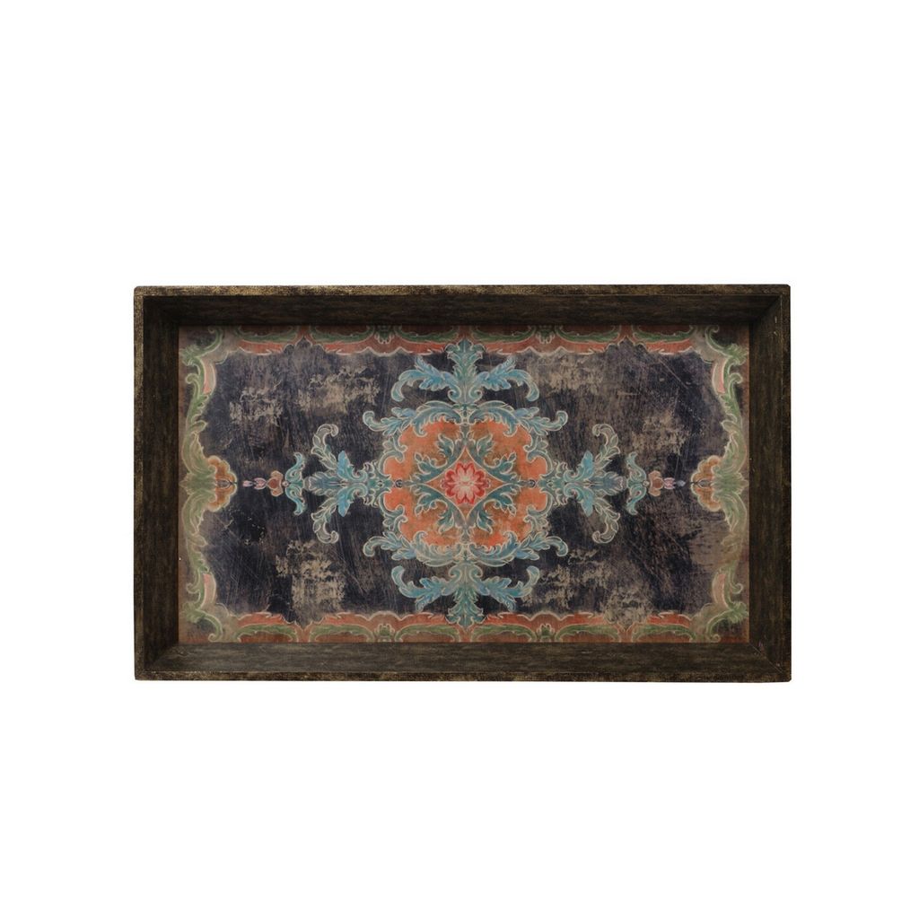 25 Inch Wood Tray, Vintage Style, Distressed Brown Wood Frame, Set of 2 - View 2