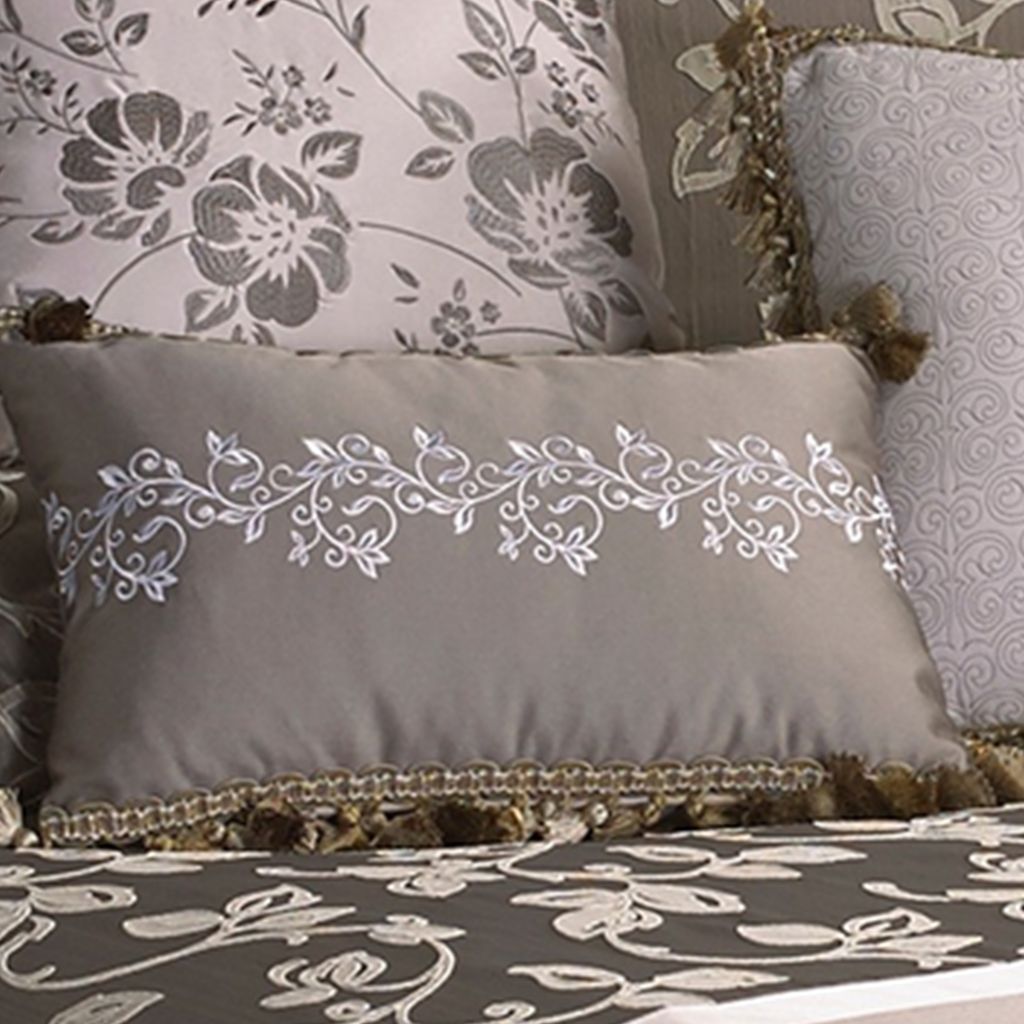 10 Piece King Polyester Comforter Set with Leaf Print, Platinum Gray - View 3