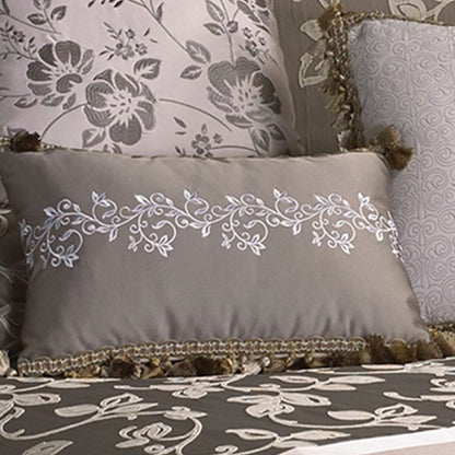 10 Piece King Polyester Comforter Set with Leaf Print, Platinum Gray - View 3