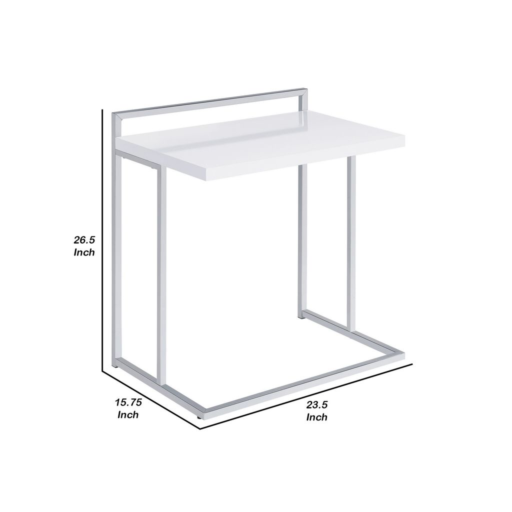 Dey 27 Inch Modern C Side Table, Gloss White Wood Top, Chrome Metal Base - View 5