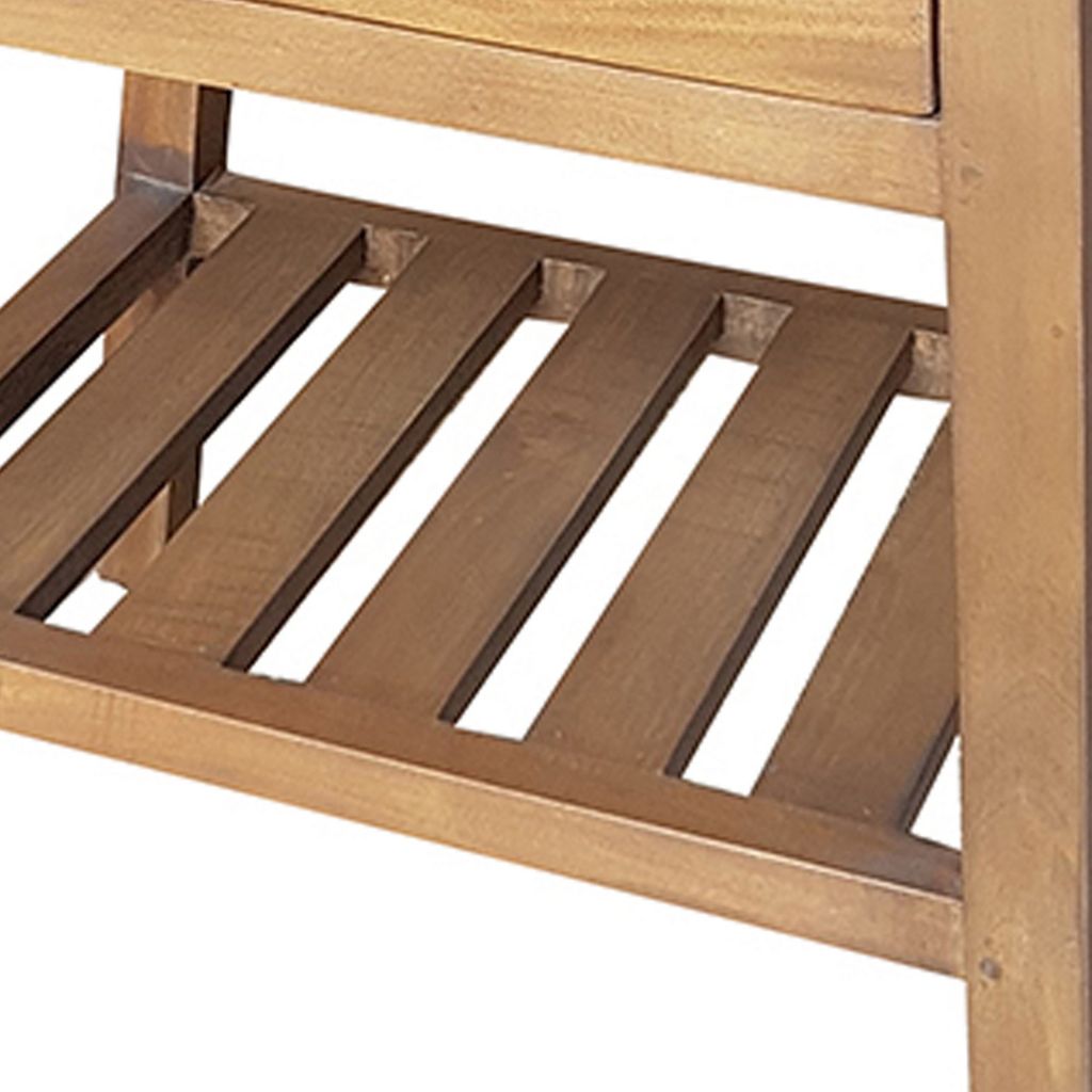26 Inch Side Table, Classic Look, Drawer, Slatted Shelf, Modern Wood Brown - View 4