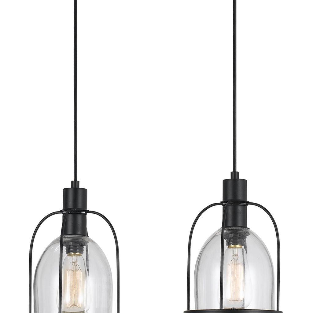 Metal Pendant Fixture with 4 Lantern Design Glass Shade, Black and Clear - View 3