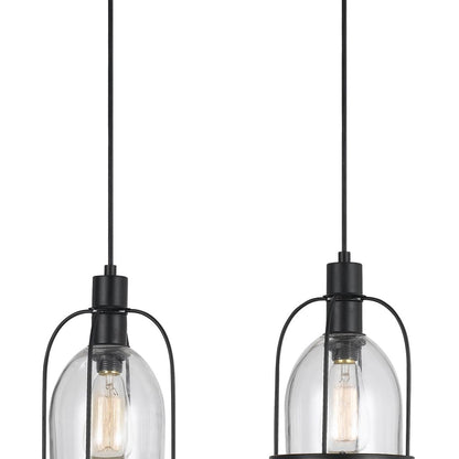 Metal Pendant Fixture with 4 Lantern Design Glass Shade, Black and Clear - View 3