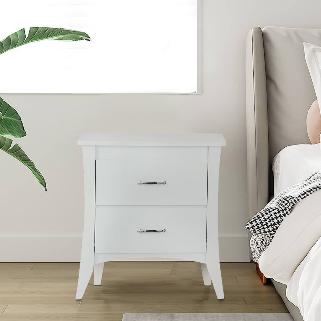 Contemporary Style 2 Drawers Wood  Nightstand By Babb, White - View 6