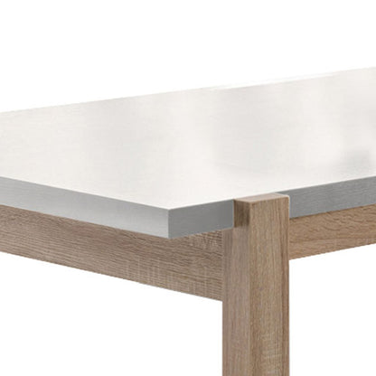 Rectangular Wooden Dining Table with Straight Legs, White and Brown - View 2
