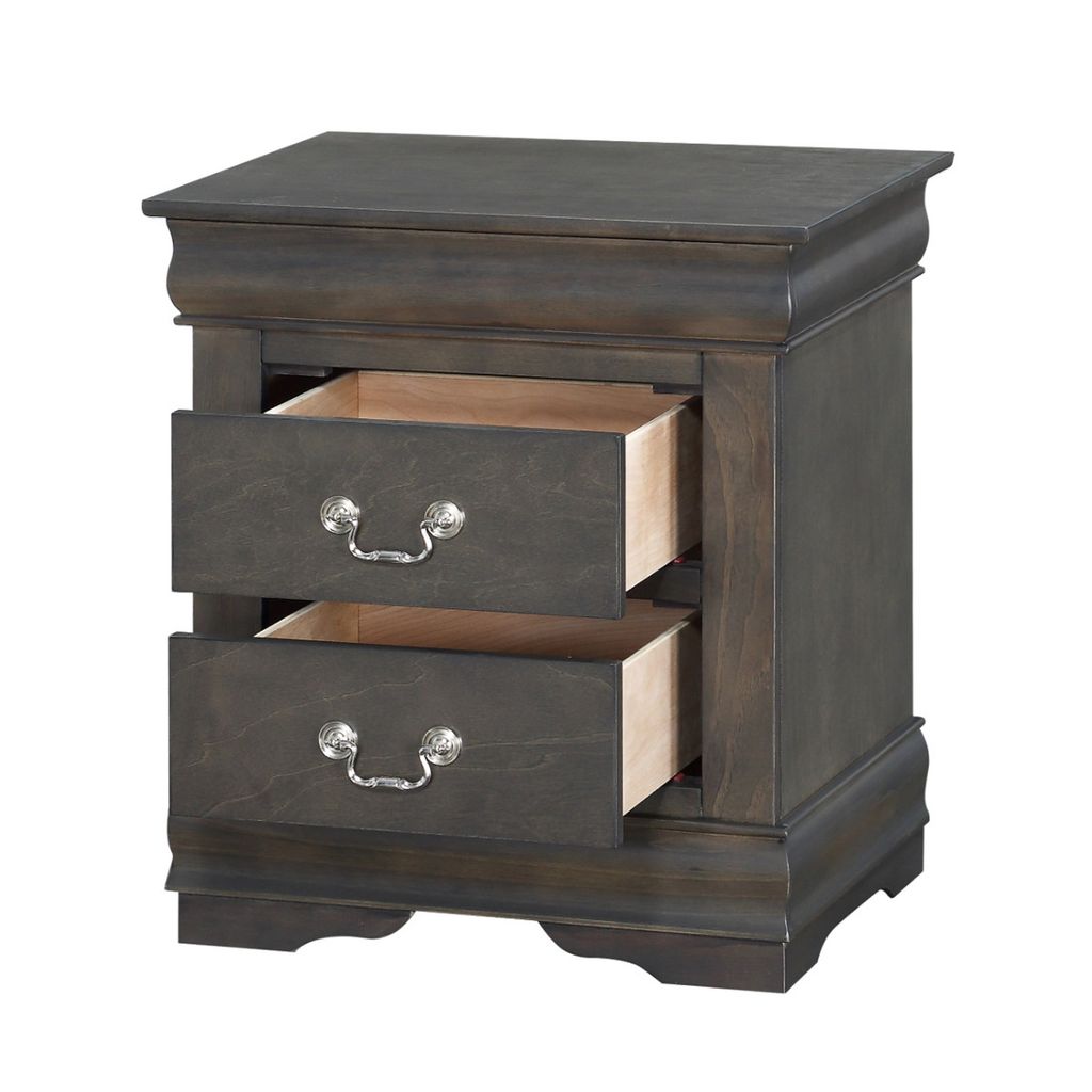 Traditional Style Wooden Nightstand with Two Drawers and Metal Handles, Dark Gray - View 4