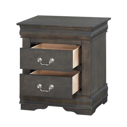 Traditional Style Wooden Nightstand with Two Drawers and Metal Handles, Dark Gray - View 4