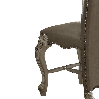 Faux Leather Upholstered Wooden Counter Height Chair with Nail head Trim, Gray and White, Set of Two - View 5