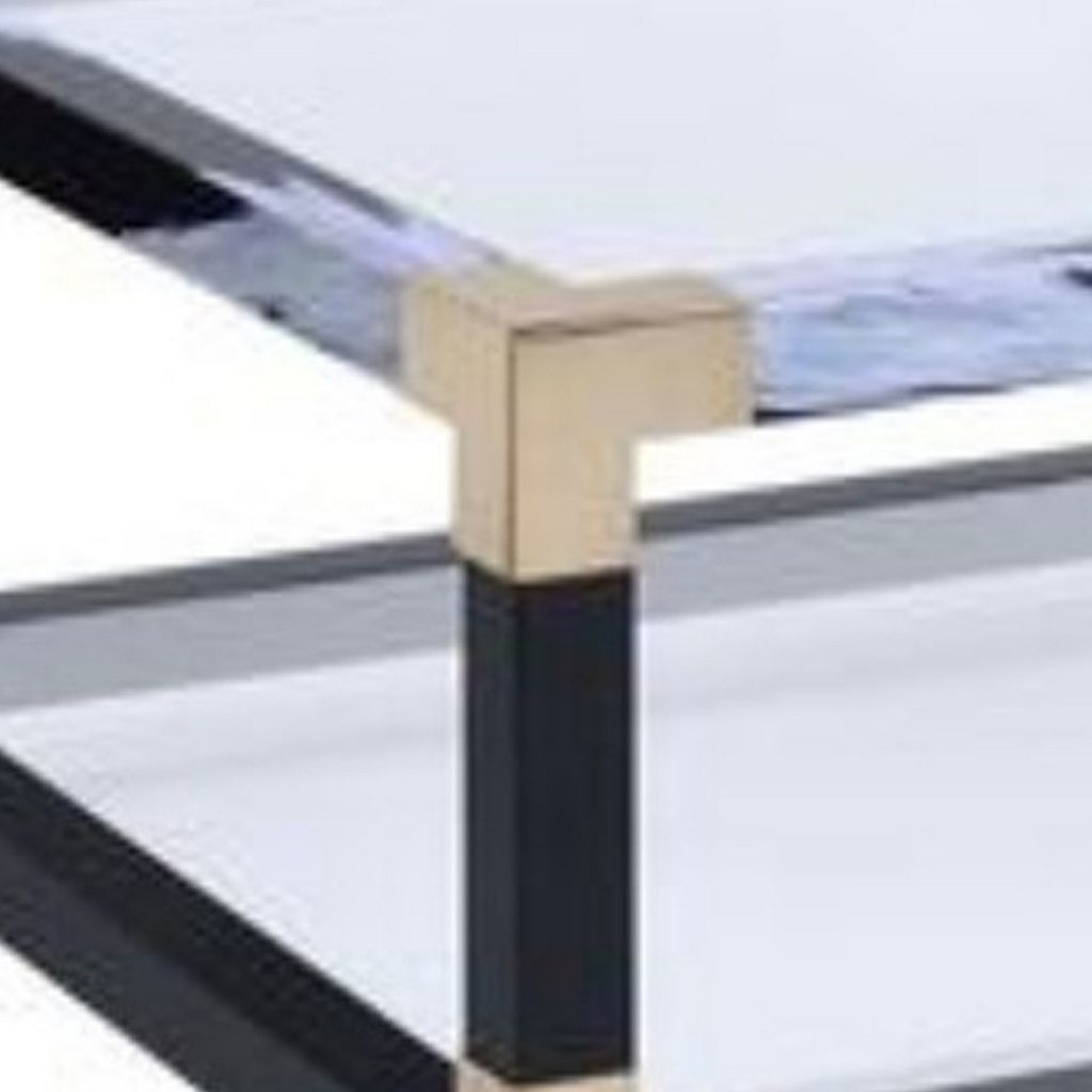 Rectangular Metal Coffee Table with Glass Top and Shelf, Black - View 2