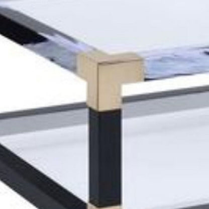 Rectangular Metal Coffee Table with Glass Top and Shelf, Black - View 2